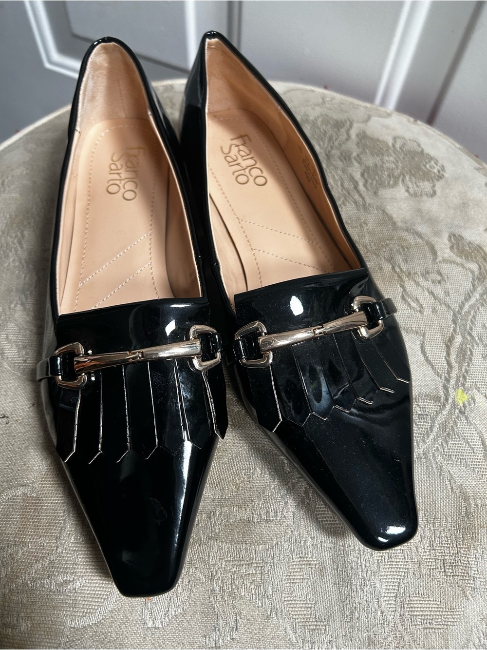 Franco Sarto Black Patent Pointed Kiltie Loafers with Metal Bit - Picture 15 of 16
